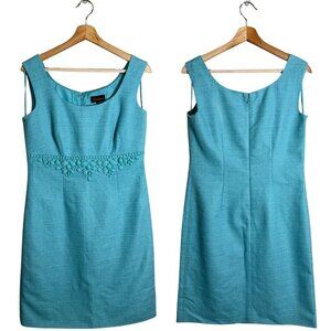 Luisa Spagnoli Linen Jeweled Sheath Dress Women's 42 Blue Italian Tweed Designer